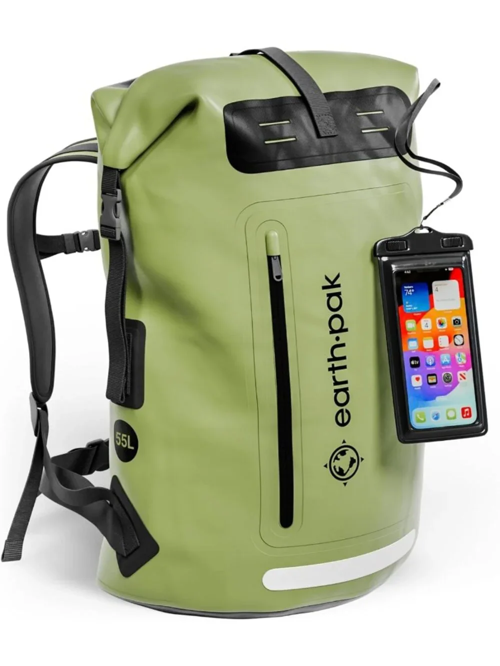 Waterproof Hiking Backpack - Heavy Duty Roll-Top Dry Bag with Phone Case